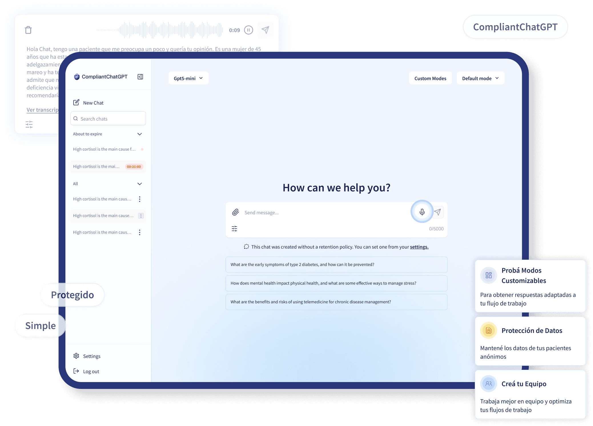 CompliantChatGPT chat interface showing a user uploading a document for SOAP formatting, with the response highlighting the user's name to ensure HIPAA compliance and secure patient data management in healthcare AI solutions.