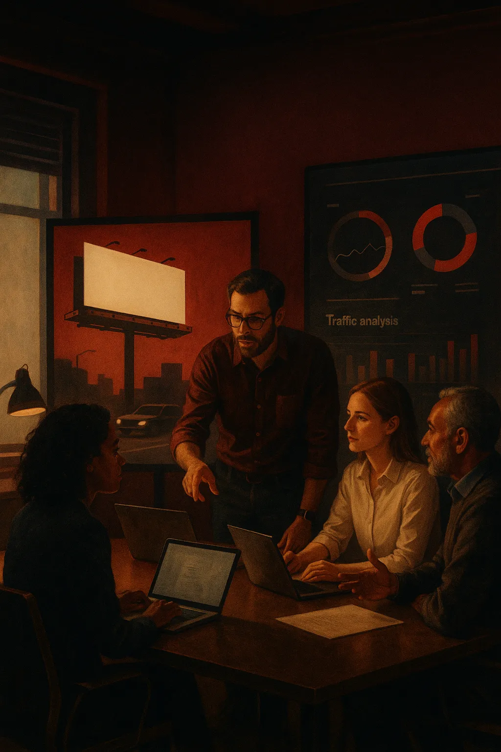 Team strategizing in RockN' Socials Digital Marketing Agency office.