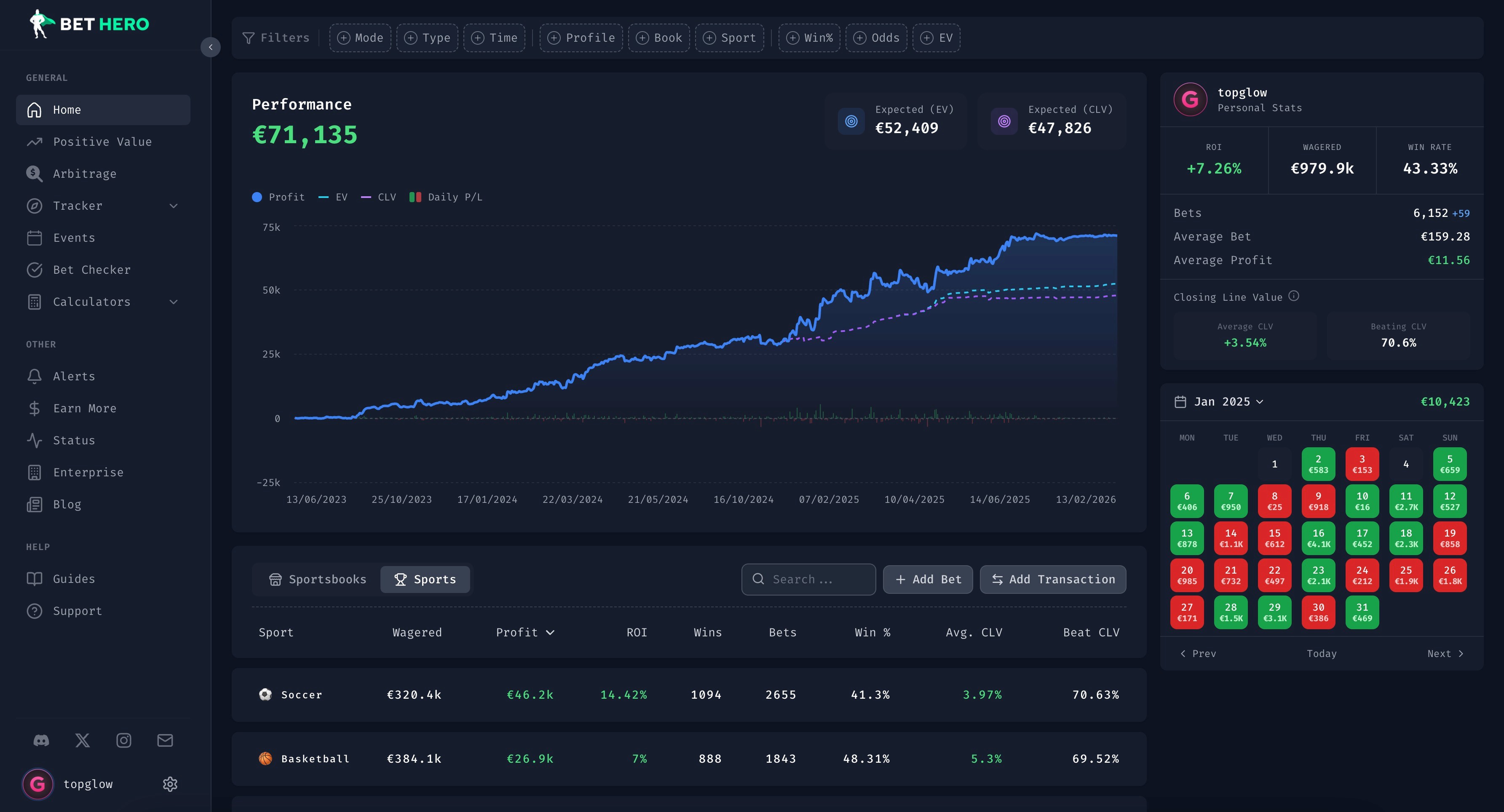 Bet Hero bet tracking feature