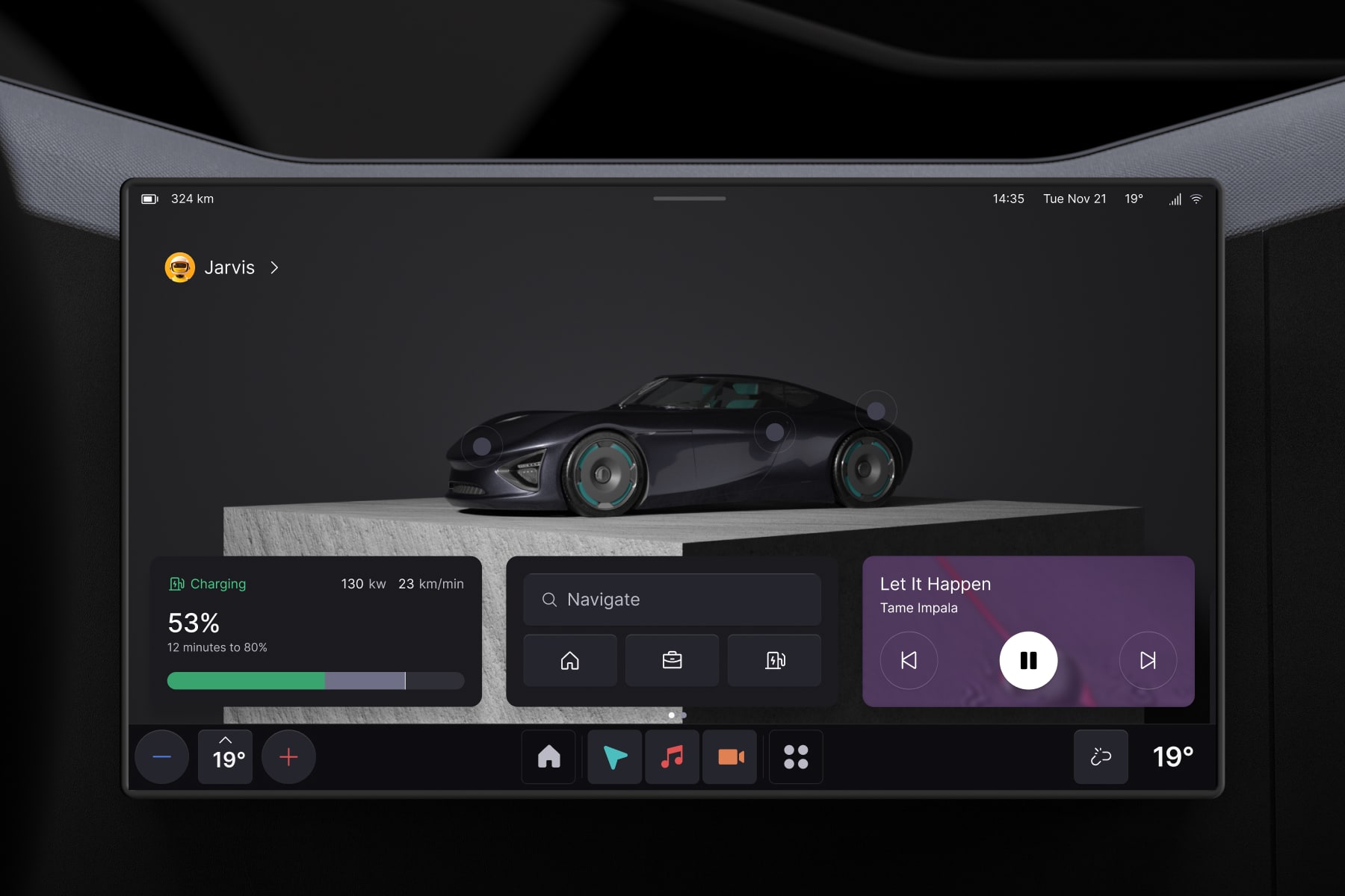 BMW iX interior with curved display showing navigation and cloud-like visual effect across the lower cabin