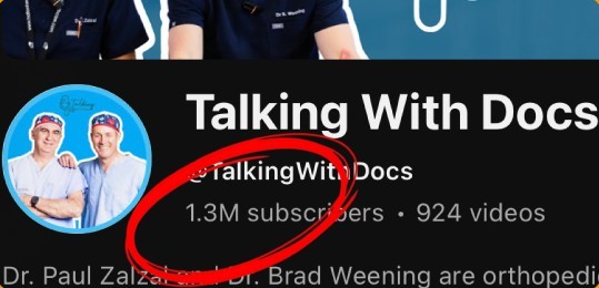 Talking With Docs YouTube profile 2 years later with 1.3M subscribers