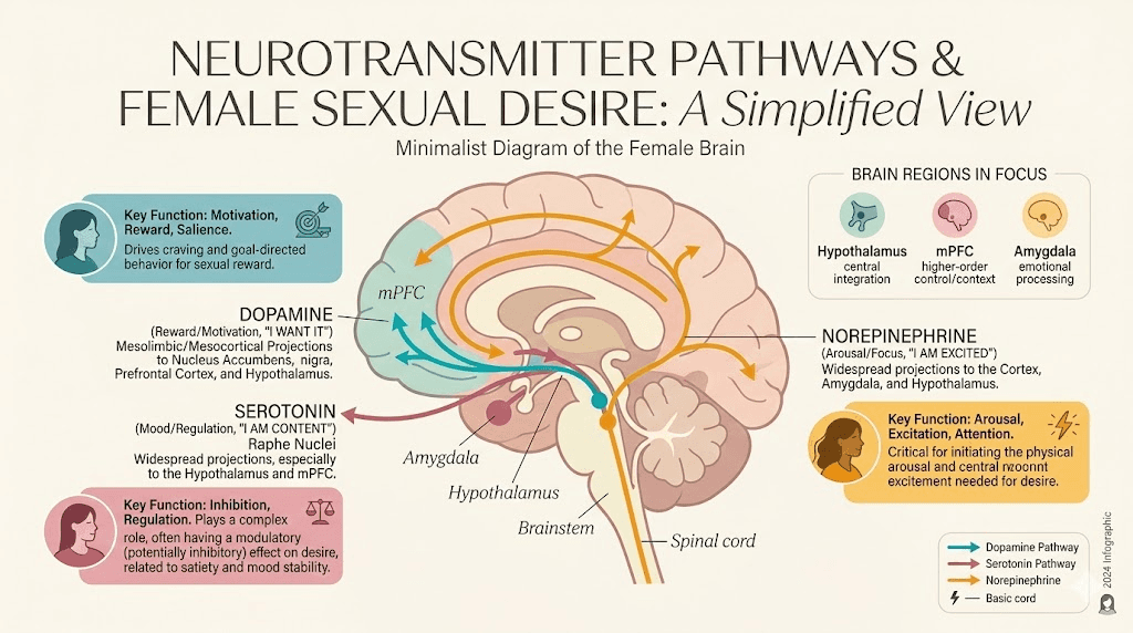 Neurotransmitter pathways affected by semaglutide that influence female sex drive