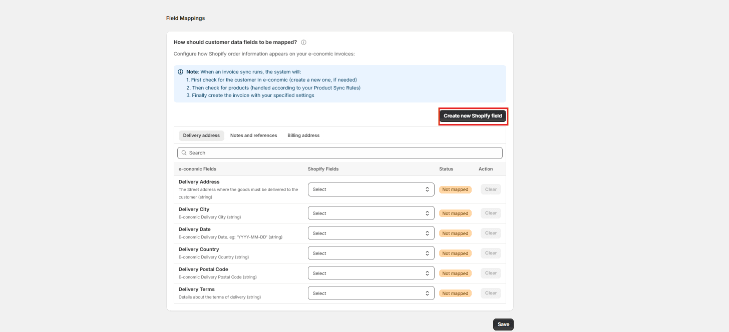Configure how Shopify order information appears on your e-conomic invoices