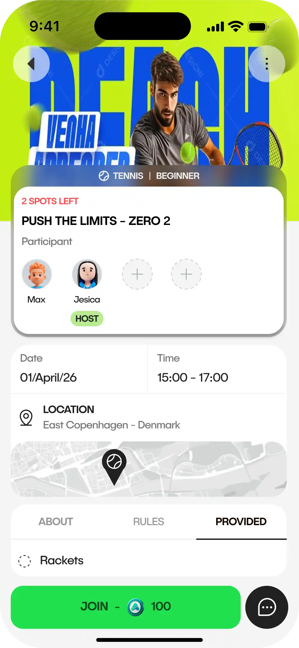 sports app event detail screen to join event in 4 steps increasing efficiency 50%
