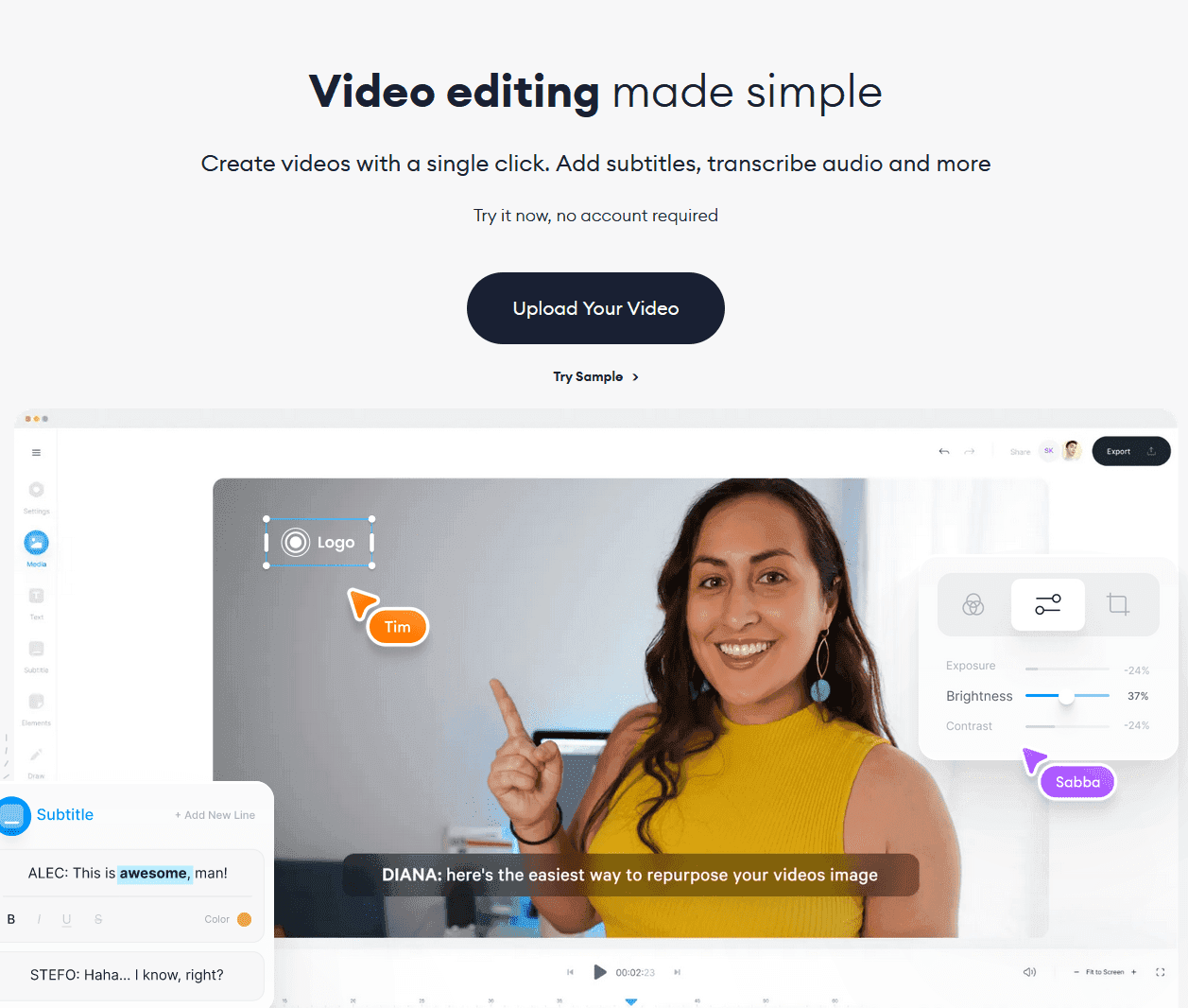 nebutzeroberfläche von veed.io online ai video editor