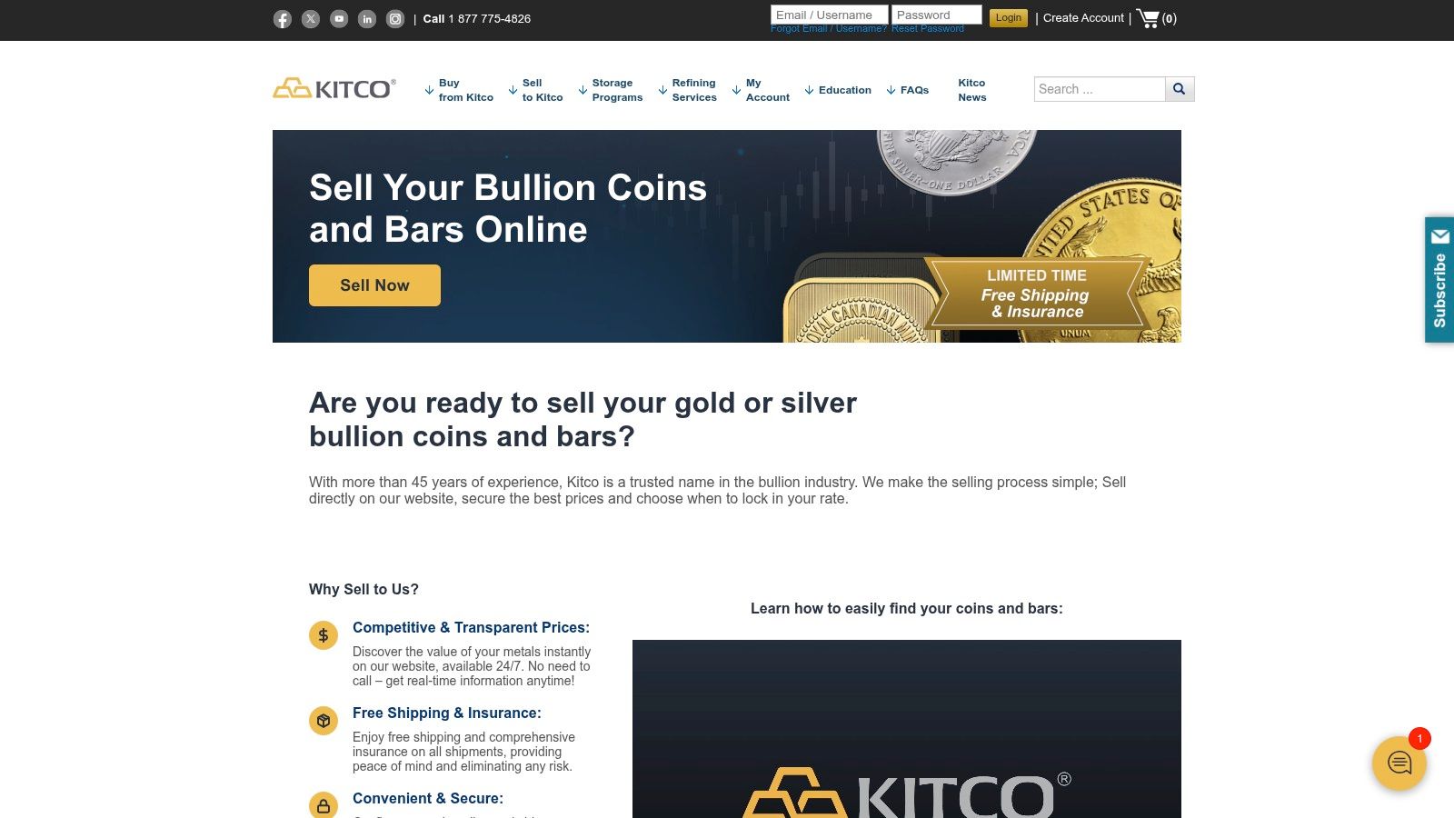 Kitco, Sell Bullion Bars & Coins