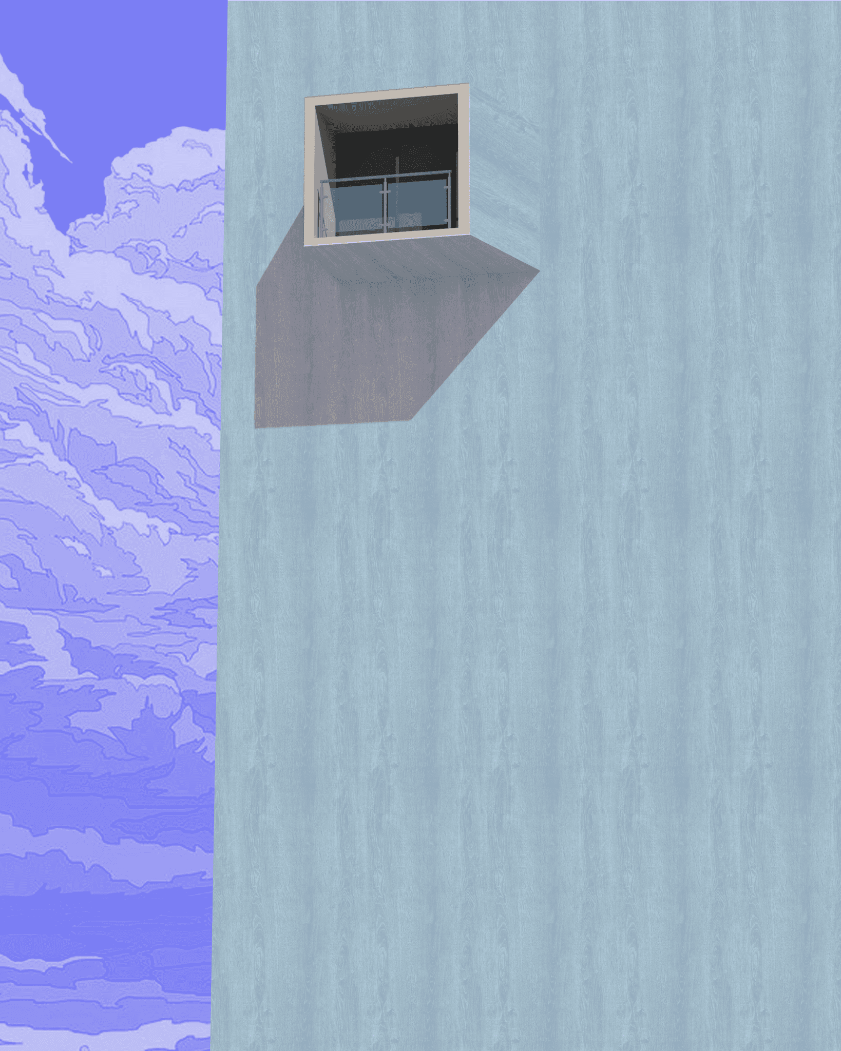 A blue building with a window on the side.