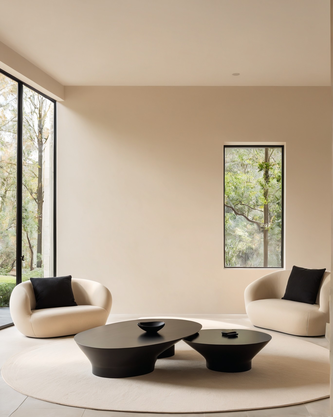 Warm beige walls with geometric contrast window cutout