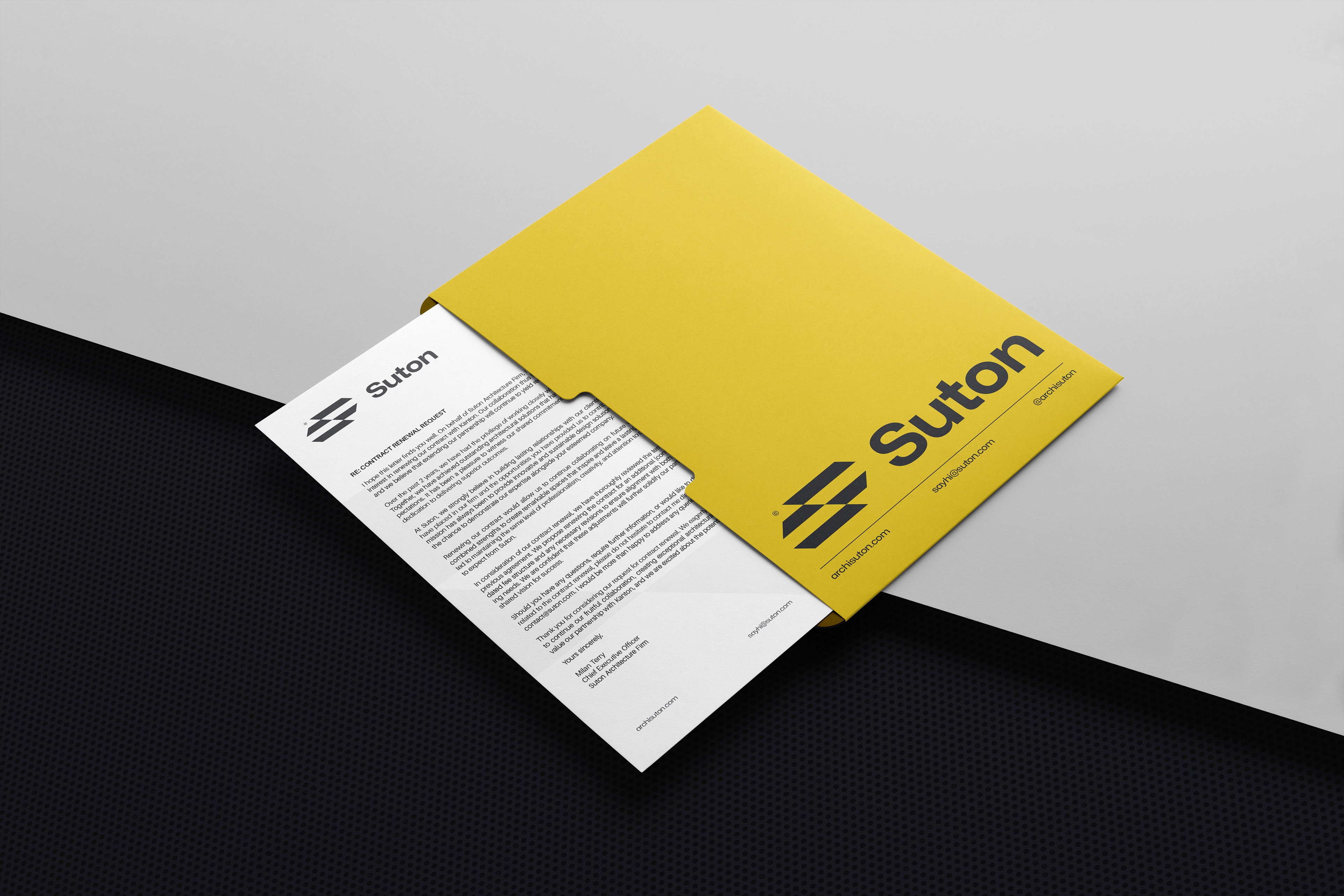 Suton Architecture Company Folder And Letterhead In Use