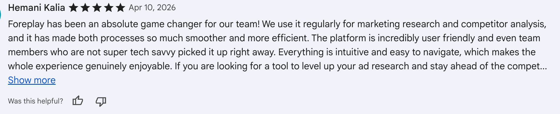 Foreplay review highlighting easy marketing research