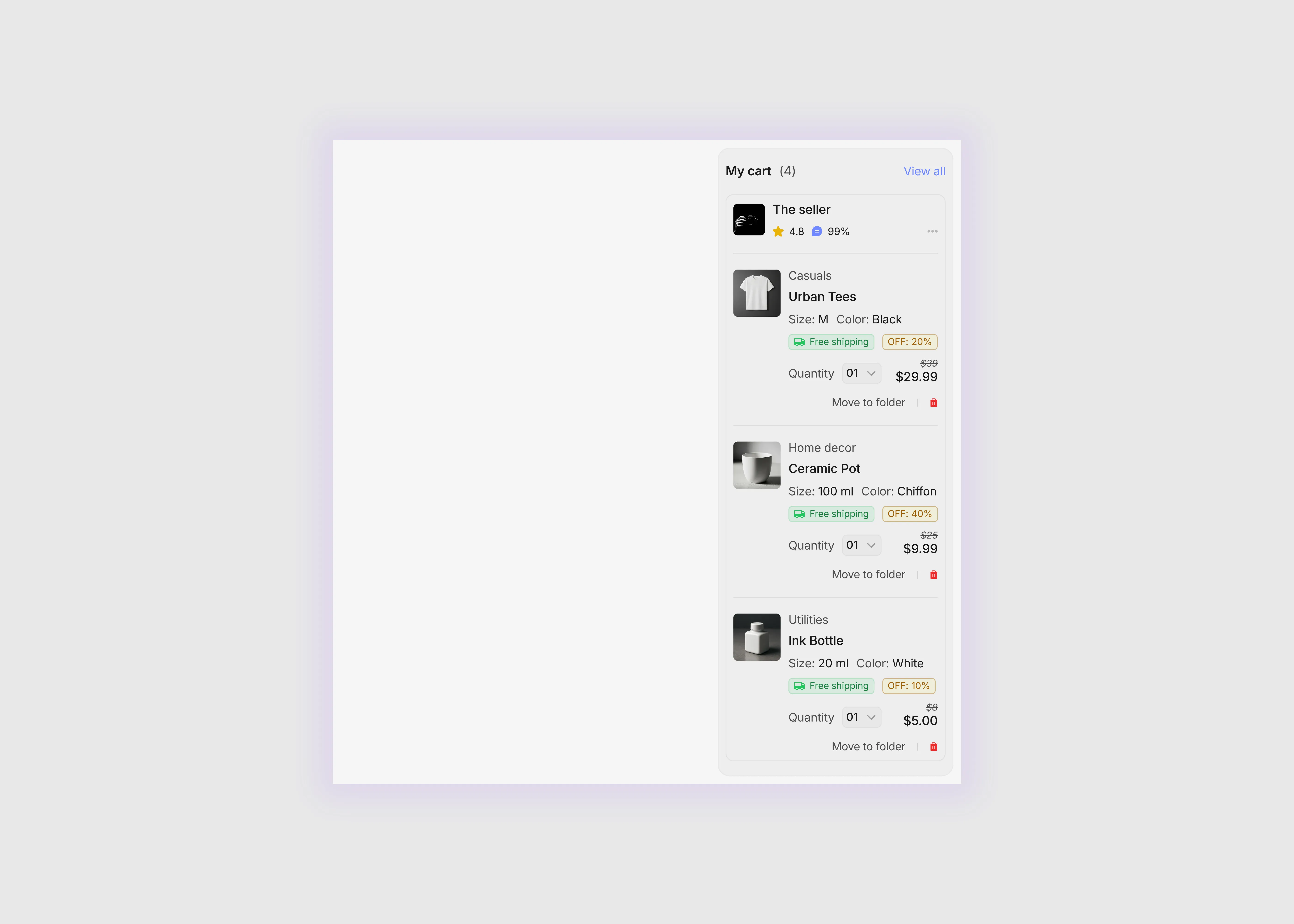 a light themed shopping cart preview pop up