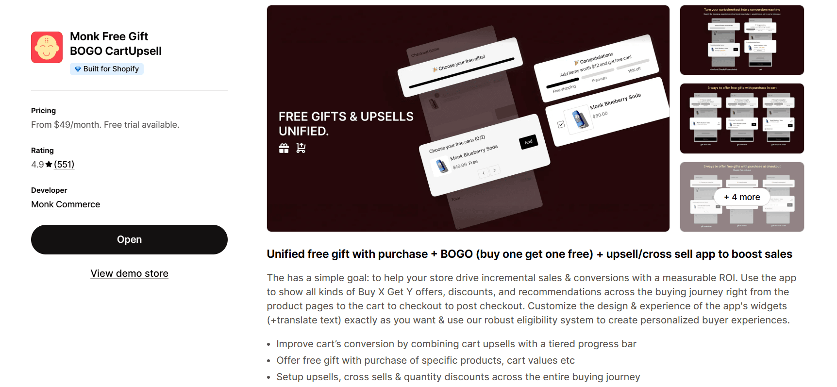 Monk Free Gift BOGO CartUpsell on the Shopify App Store
