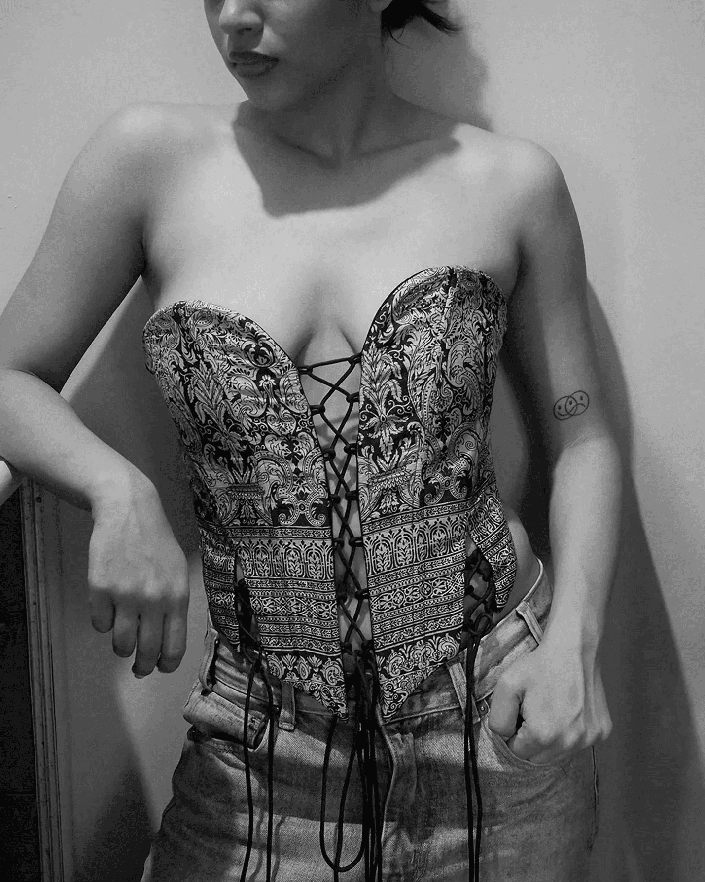 SWARA handcrafted corset made from vintage silk saree with sweetheart neckline, tapered waist, and adjustable back ties for structure and comfort.