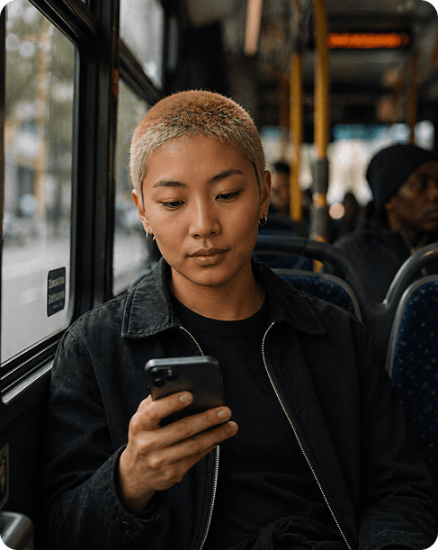 woman conducting a remote biometrics scan with a phone
