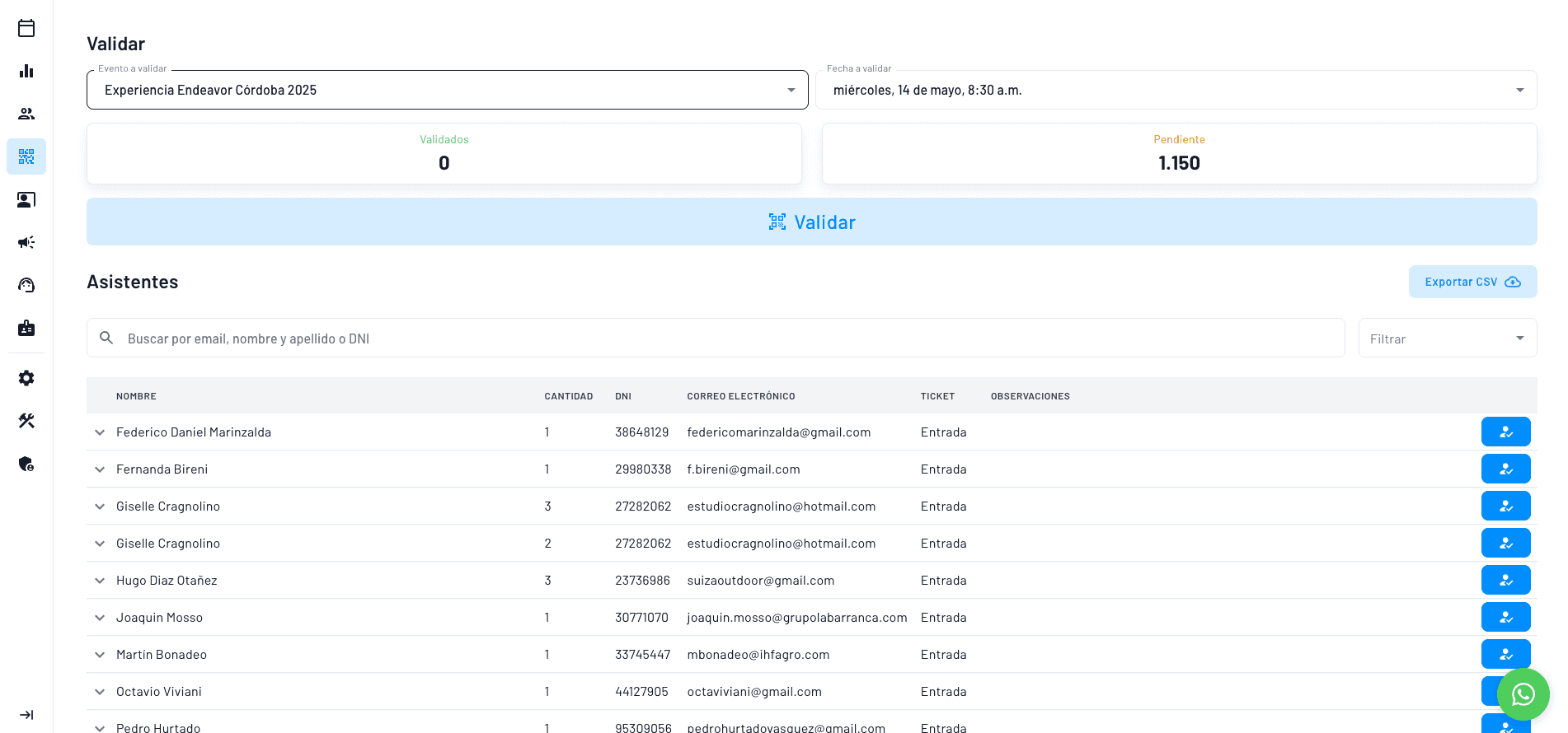 sistema de validación de entradas QR ultra rapido con validación por lista o exportar a CSV