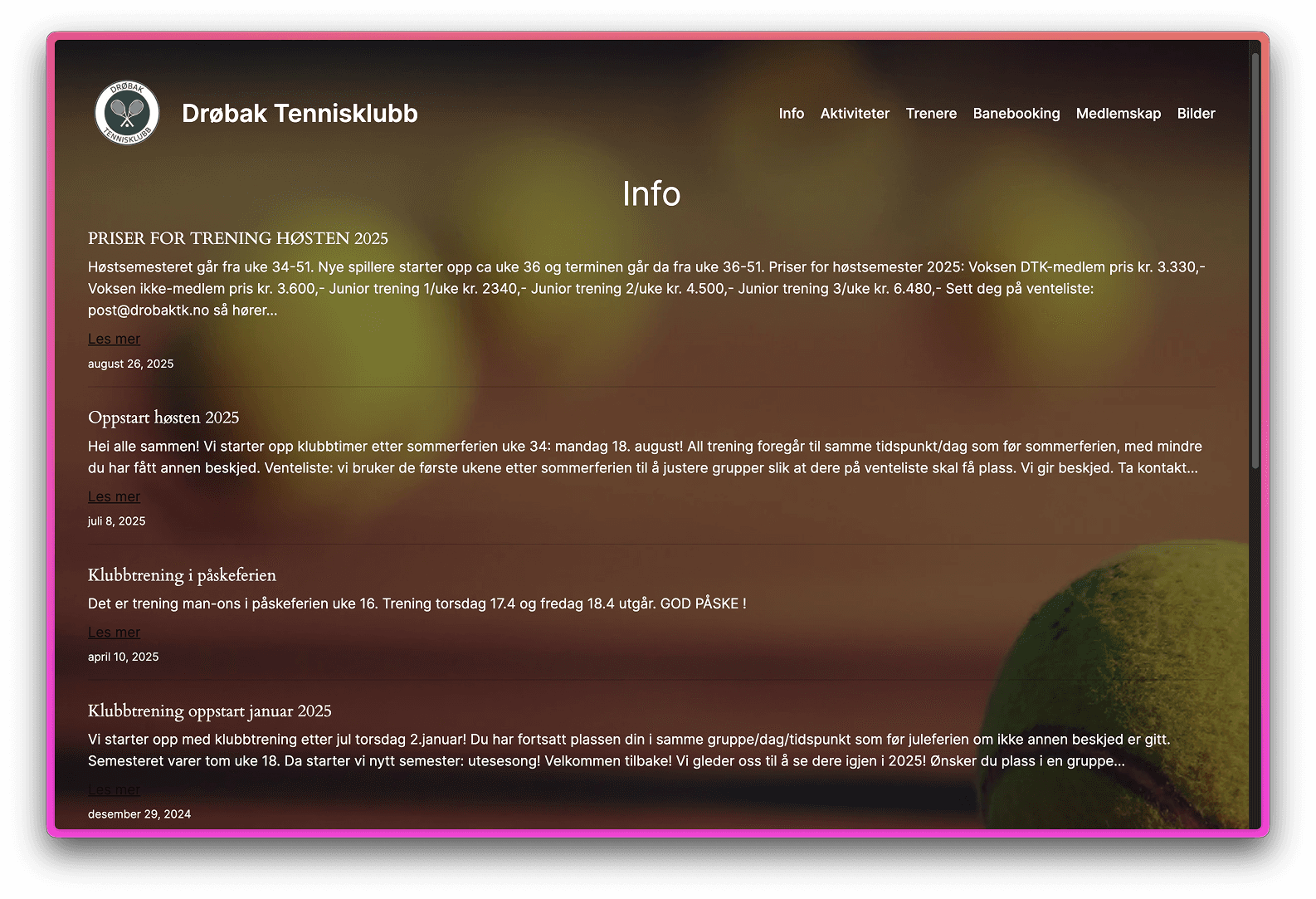 Drøbak tennisklubb info