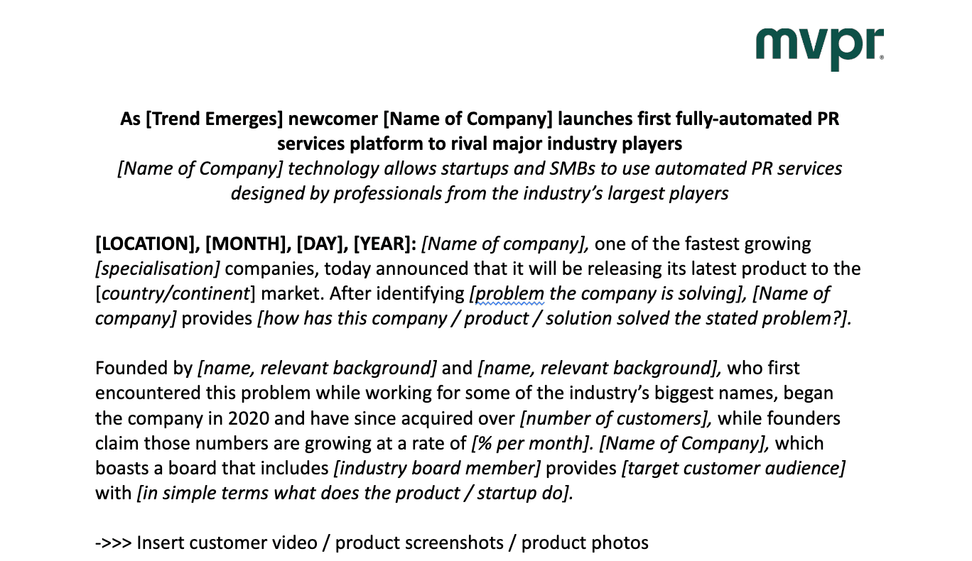 Free press release templates for product launches, funding rounds, and partnership announcements