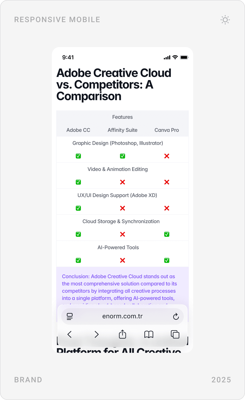 Professional Software Comparison Mobile Design