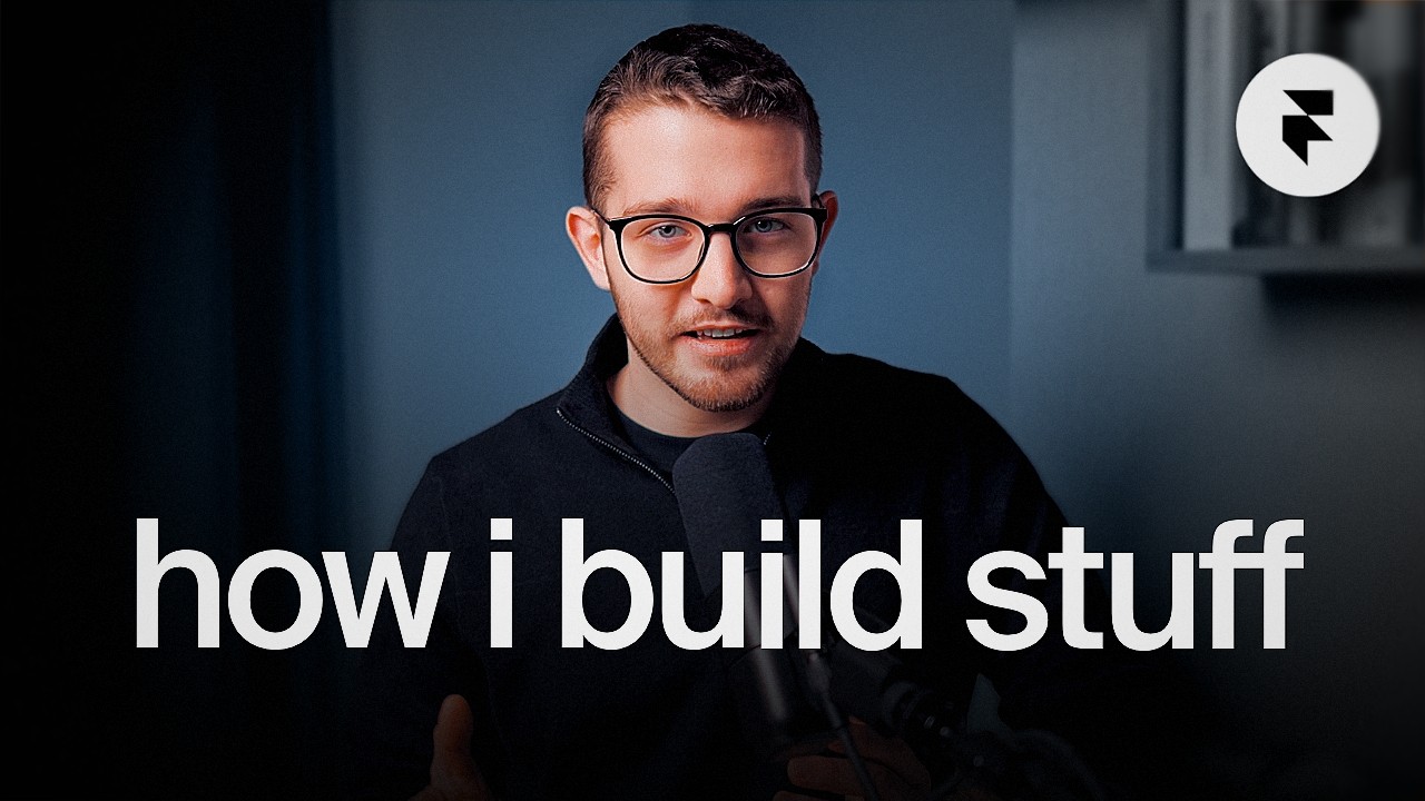 Professional developer in glasses explaining 'how i build stuff' for Framer tutorial video, with Framer logo