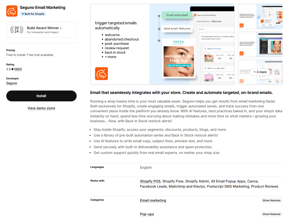 Seguno Email Marketing on the Shopify App Store