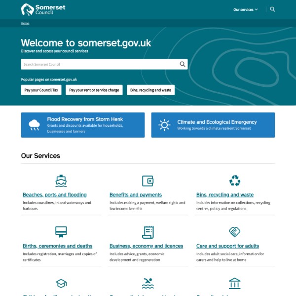 Screenshot of the Somerset Council homepage