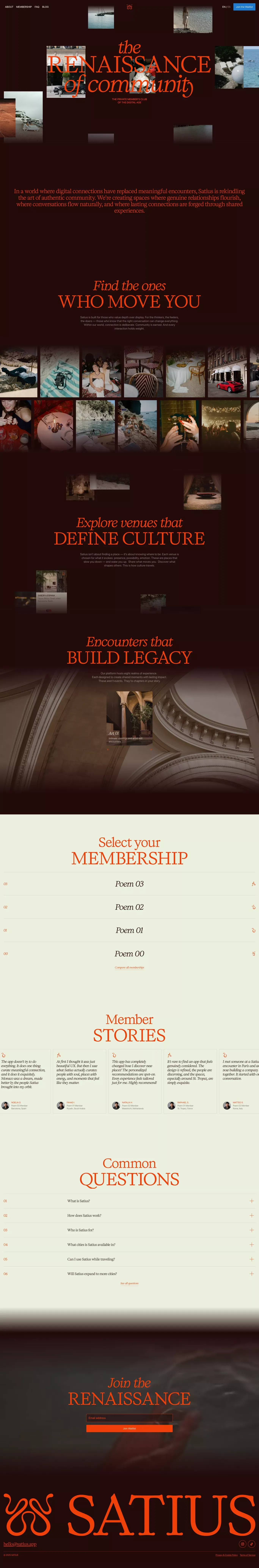 Satius – The Renaissance of Community landing page website screenshot