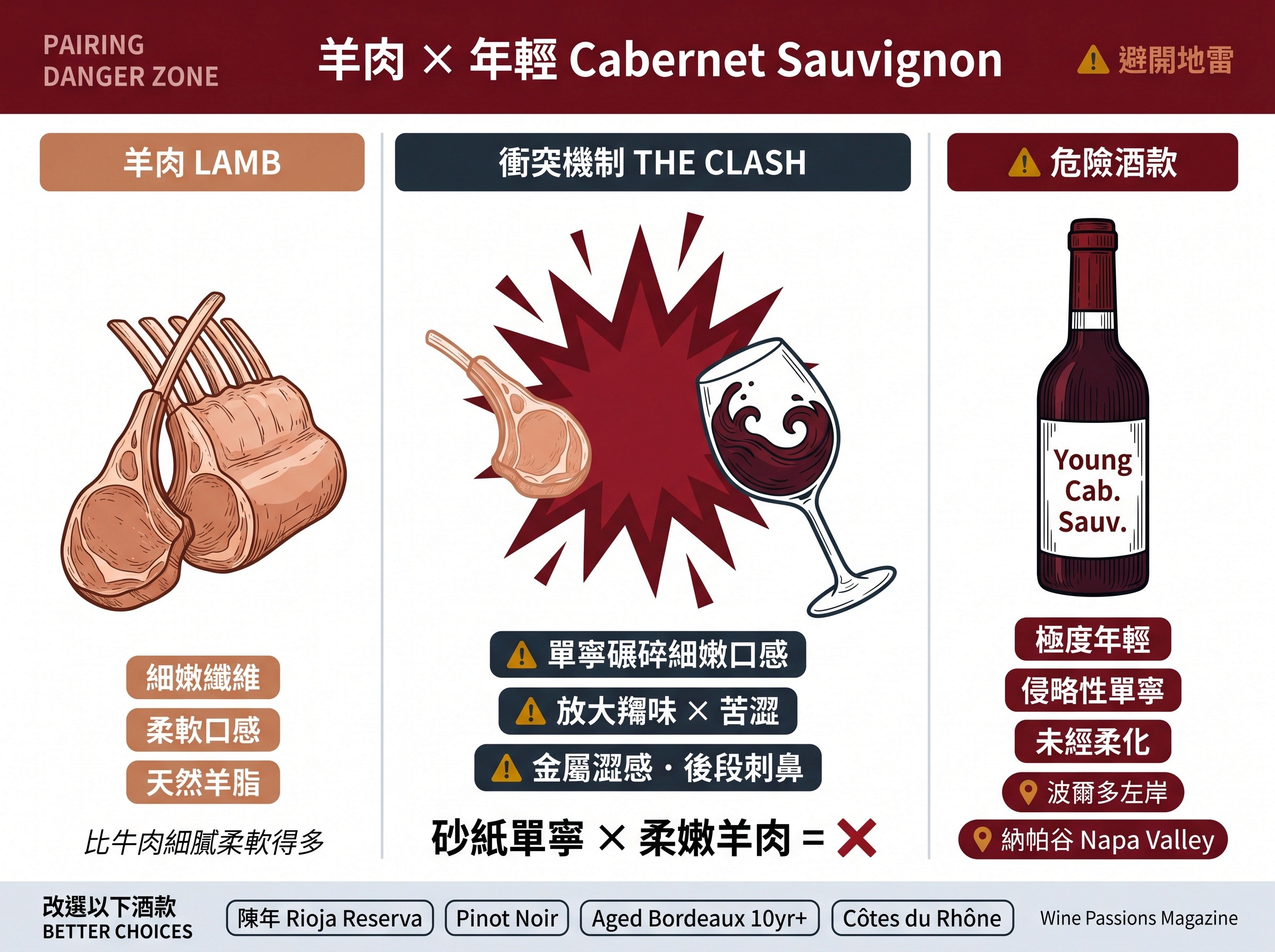 避開地雷：為何羊肉不宜配搭單寧過分強勁的年輕 Cabernet Sauvignon？