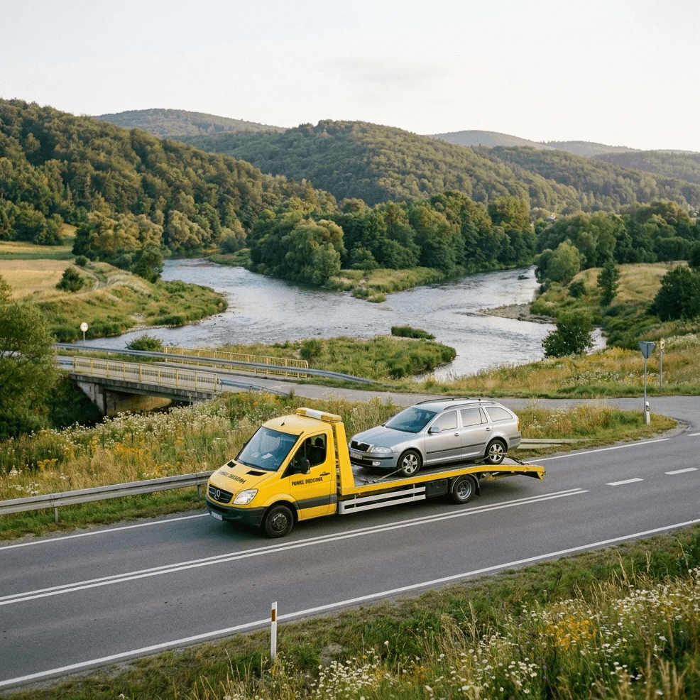 droga DK28 w Jaśle z widokiem na centrum miasta