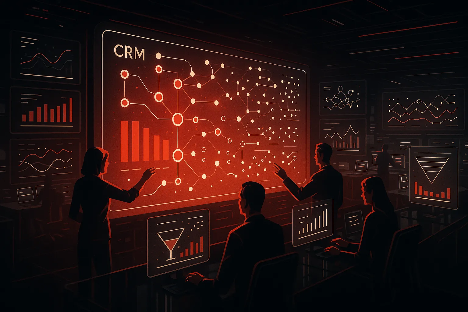 People analyzing data on screens at RockN' Socials Digital Marketing Agency.