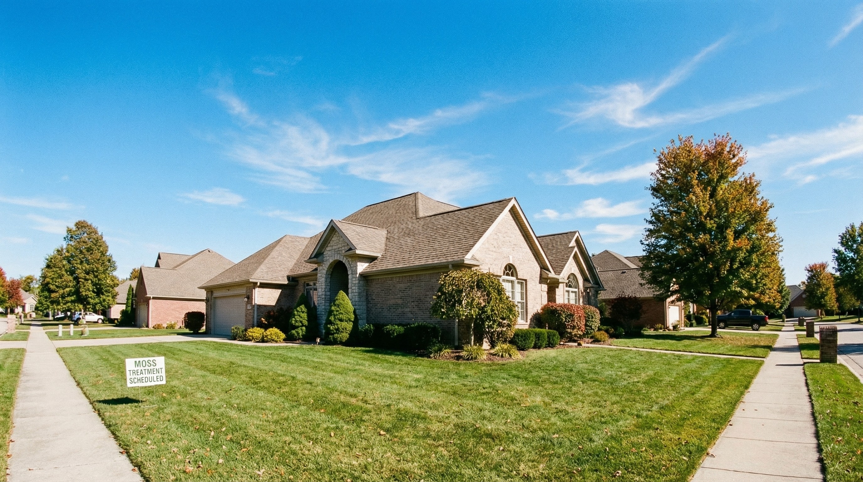 Ideal weather conditions for cleaning moss from a residential roof.