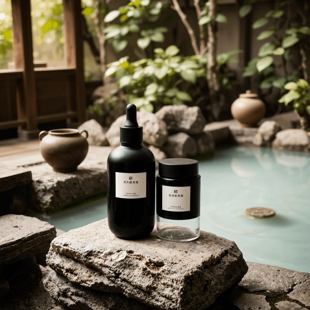 product photography of set of skincare products including a bottle and a jar