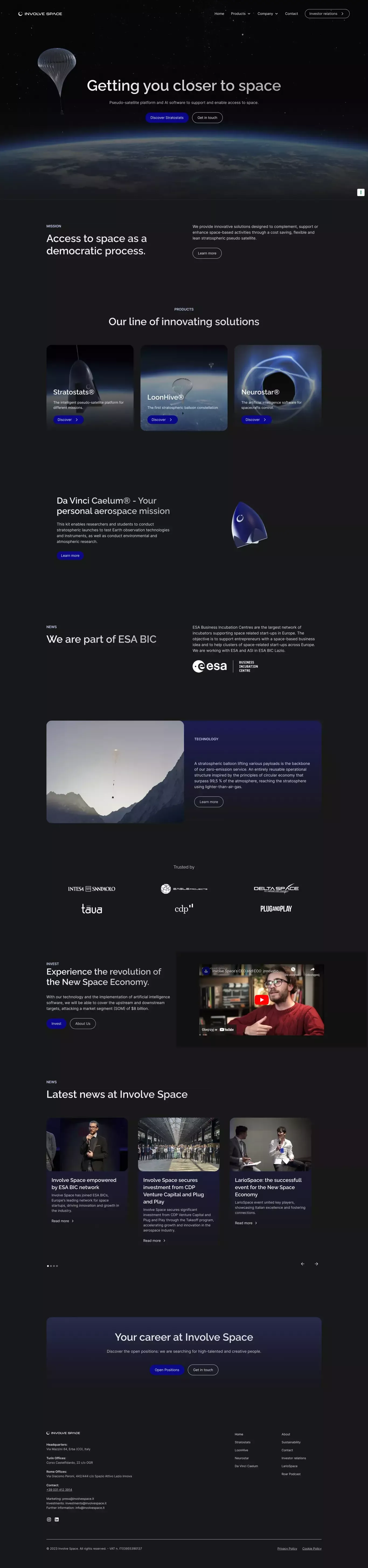 Involve Space landing page screenshot showcasing Tech and AI design