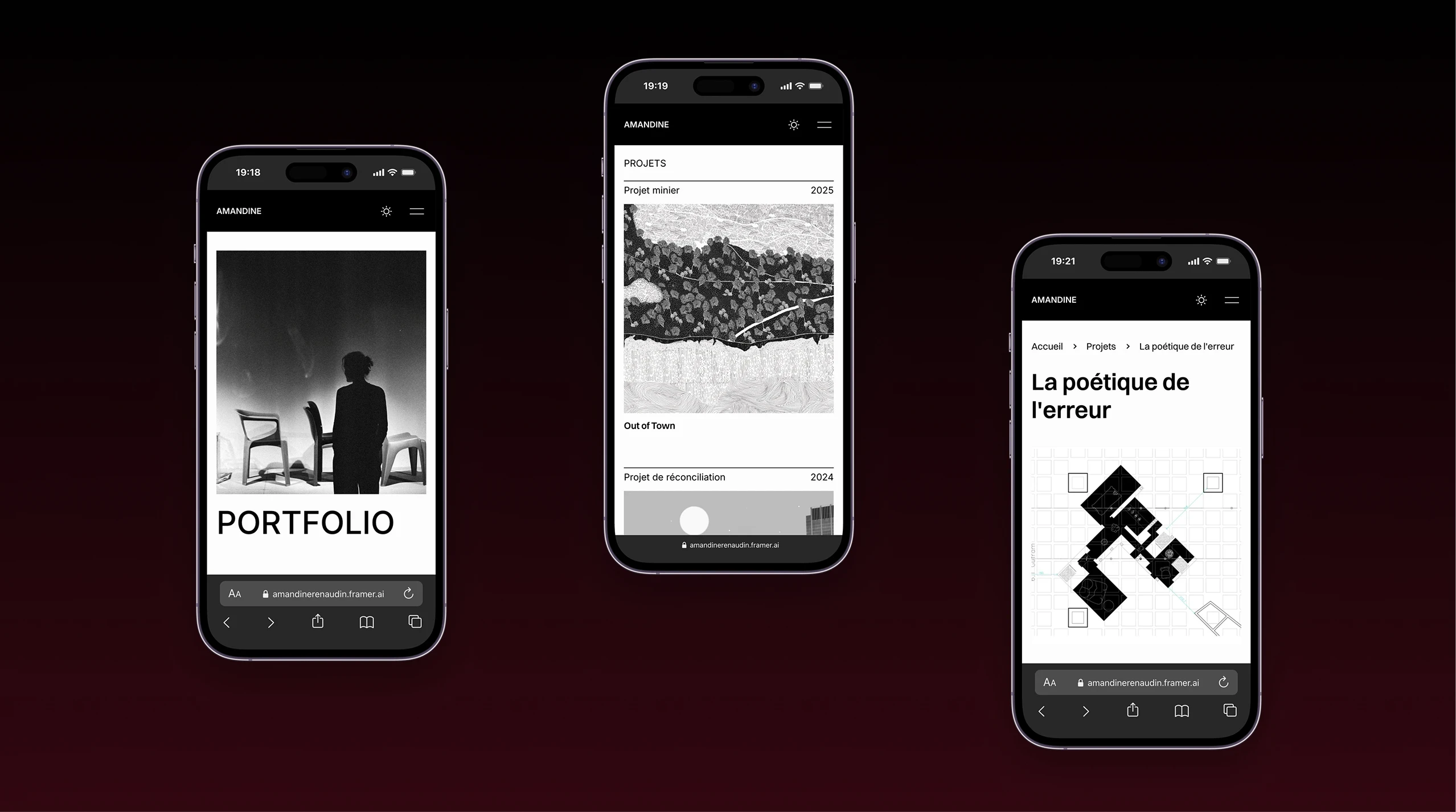 Version mobile responsive du portfolio d’architecture