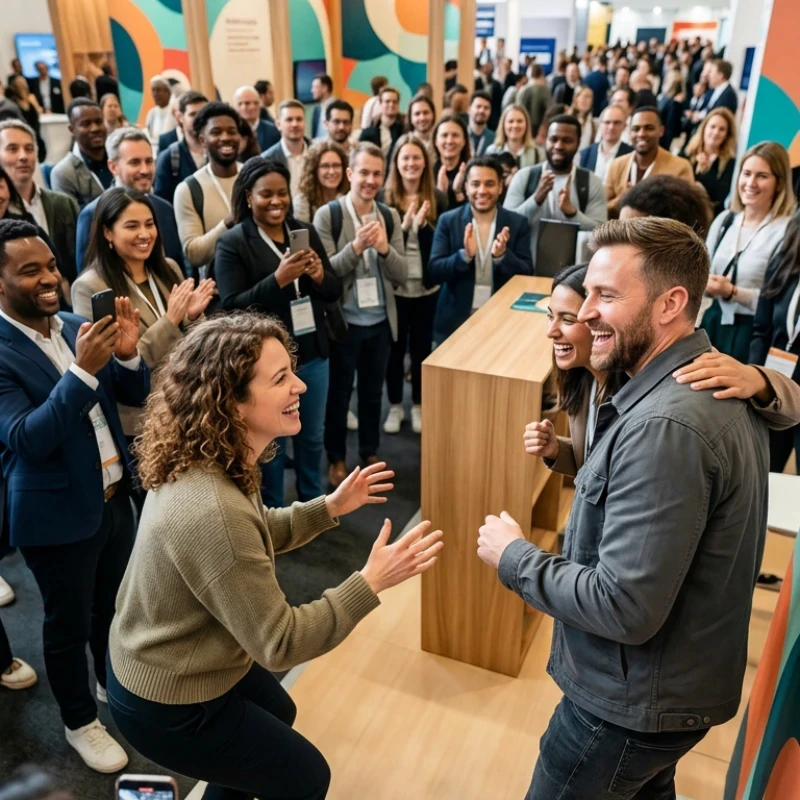 Équipe de créatifs en extérieur devant une structure artistique textile monumentale, illustrant notre expertise en Branding et Notoriété pour faire du branding un levier d’influence majeur.