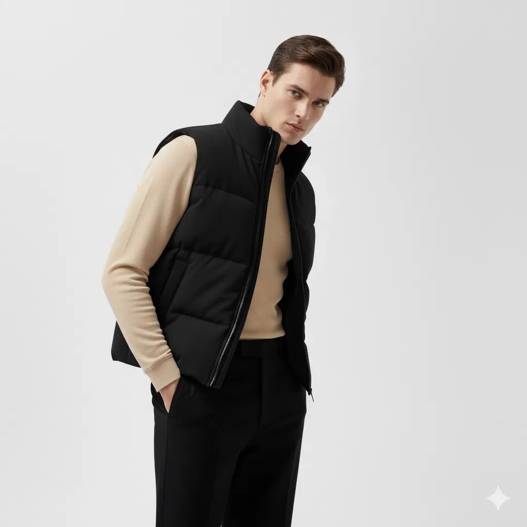 Shot of a model wearing a Puffer Jacket from ordinary clothing company