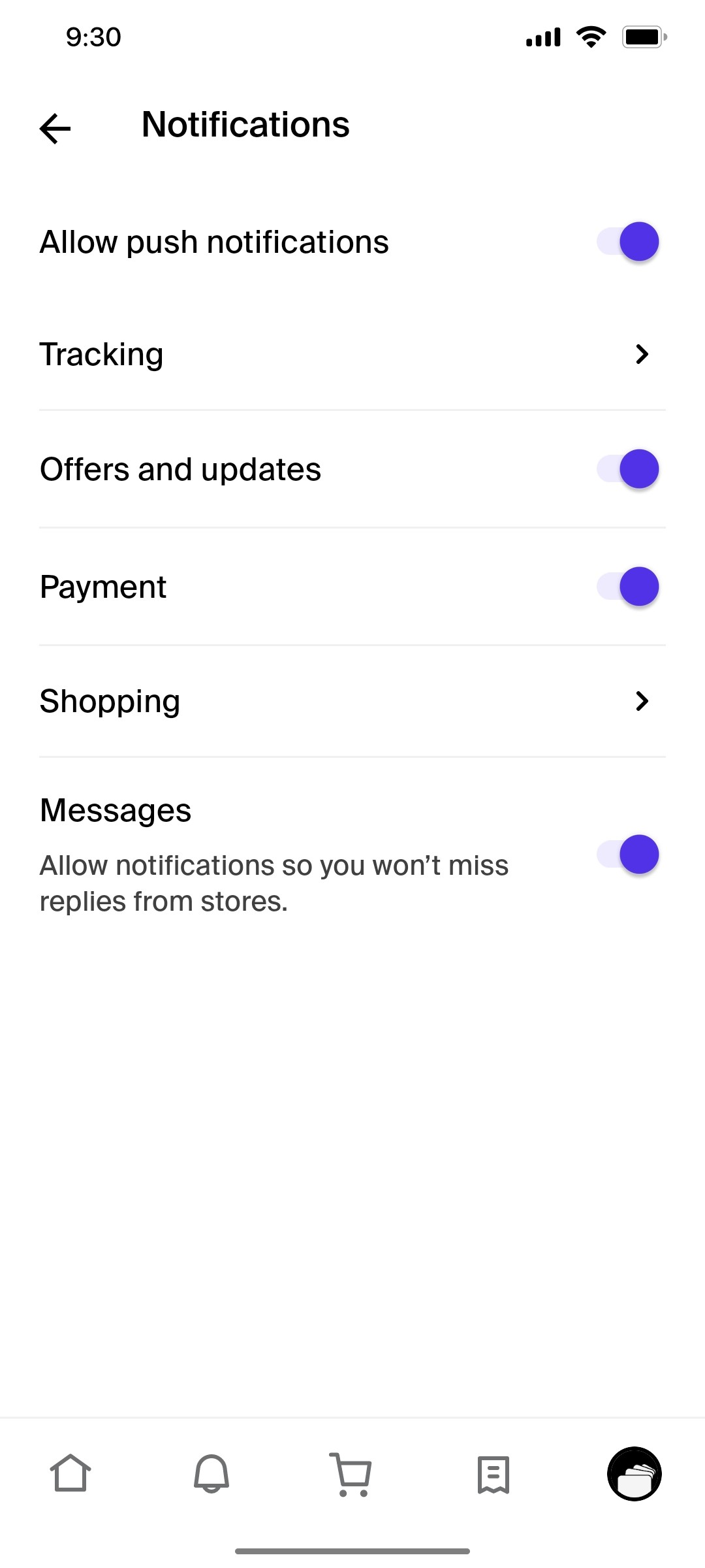 Shop App Notification Screen