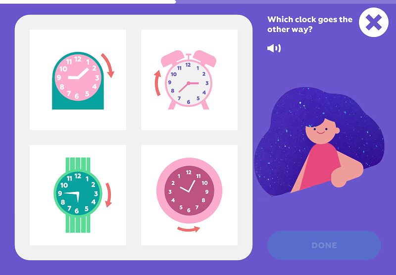 Learning the clock hands rotation in the Funexpected Math app