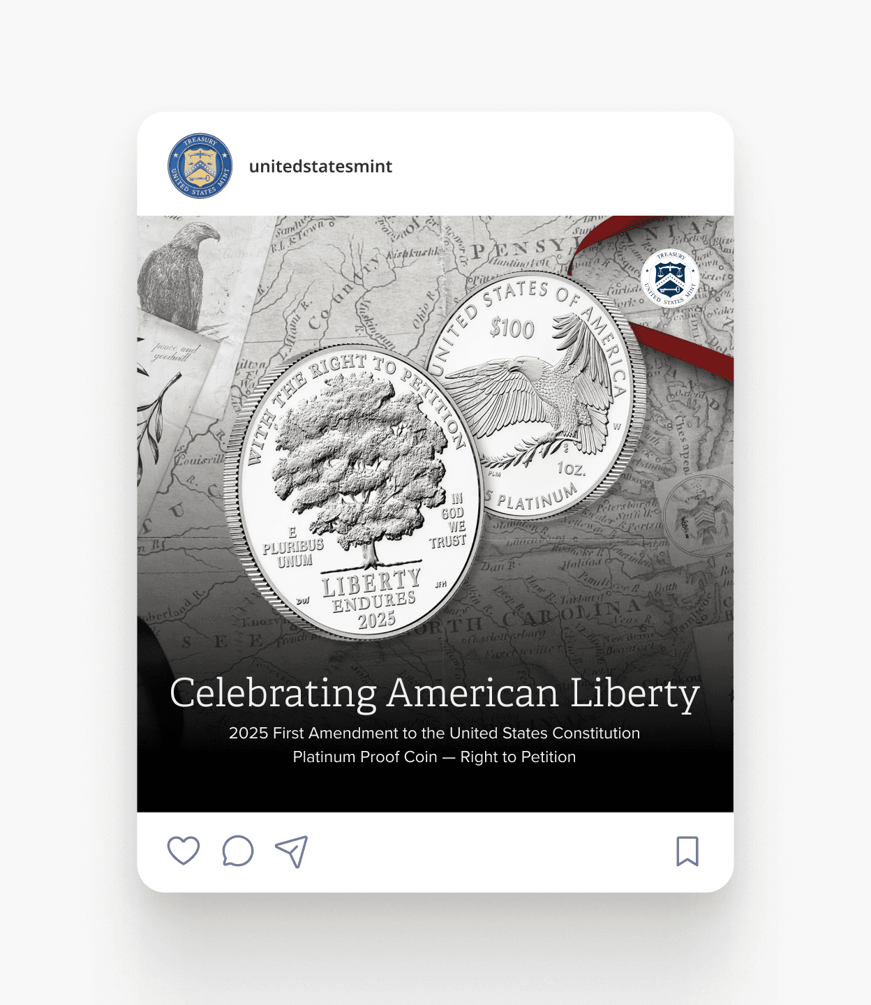 An example of an Instagram post feautring the Platinum Proof Coin.