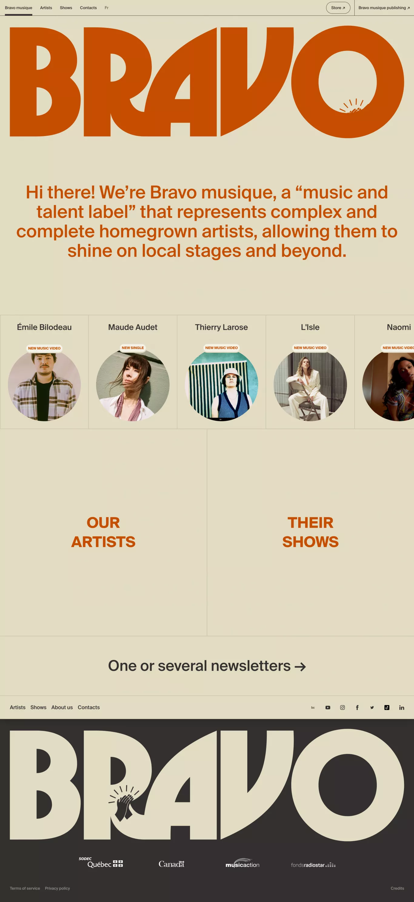 Bravo musique - Maison de musique et tal portfolio page screenshot showcasing Music design