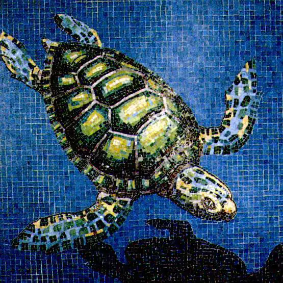 Colorful turtle mosaic for pool decoration.