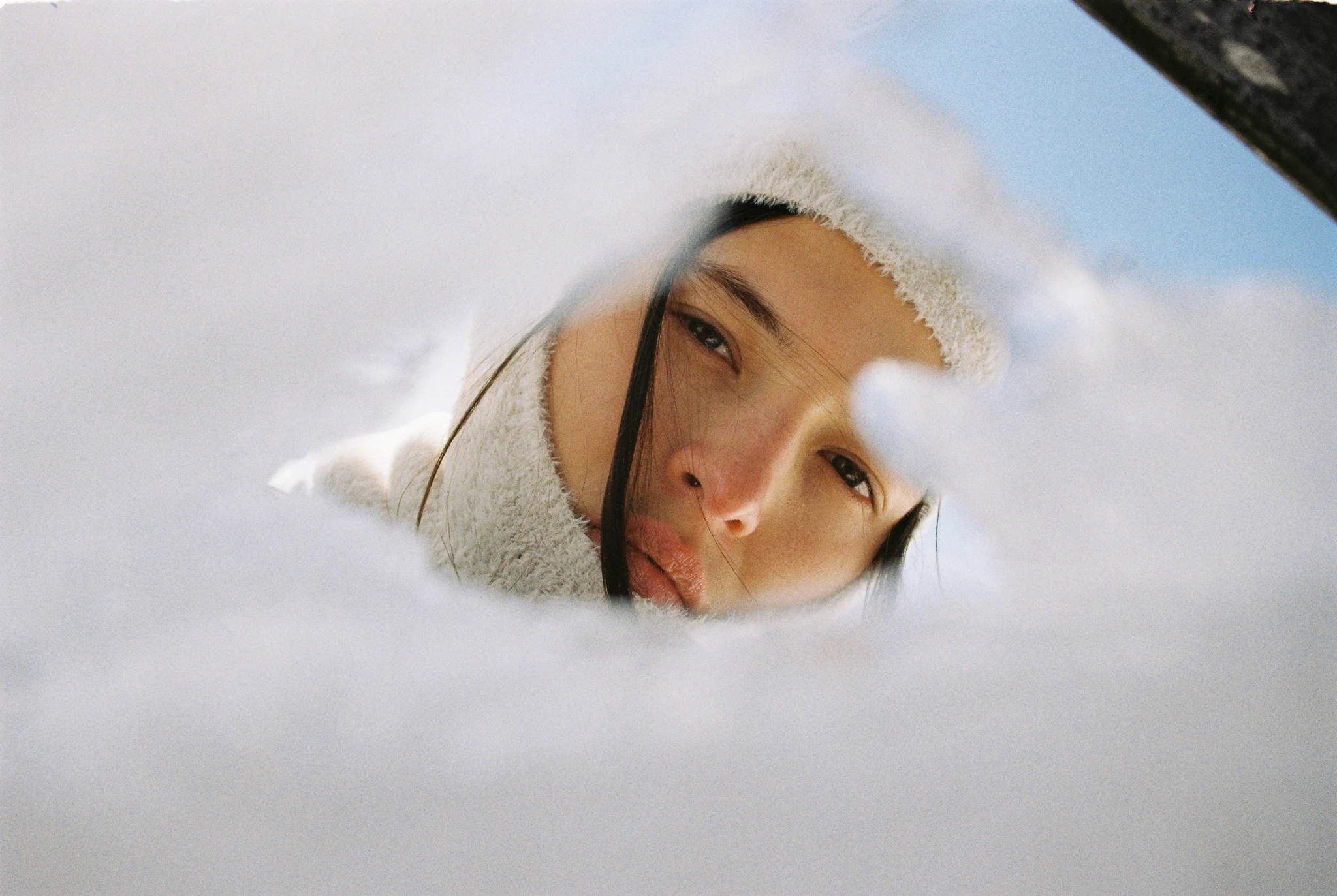 unconventional snowy portrait of a woman.