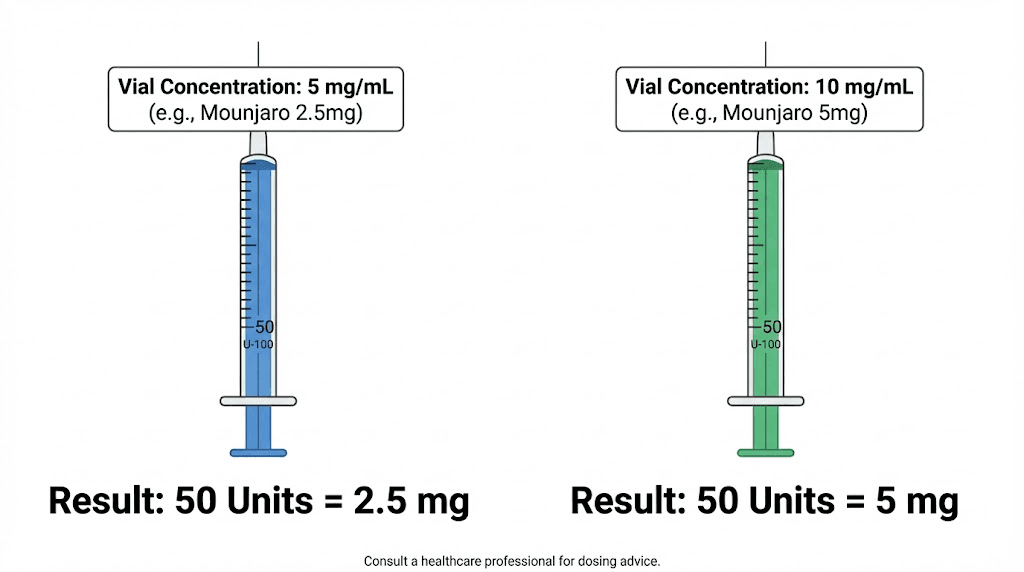50 units of tirzepatide comparison across different vial concentrations