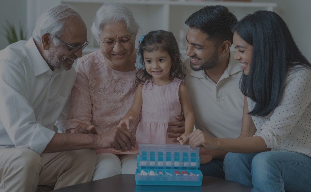 A man and woman in green are having tea at a long dining table