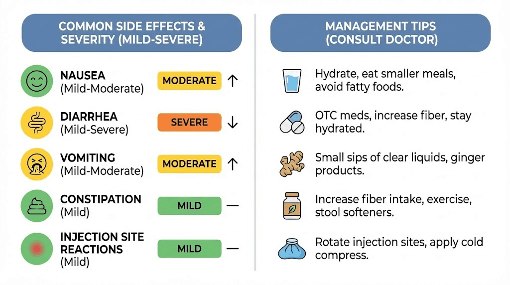 Tirzepatide side effects chart with management strategies