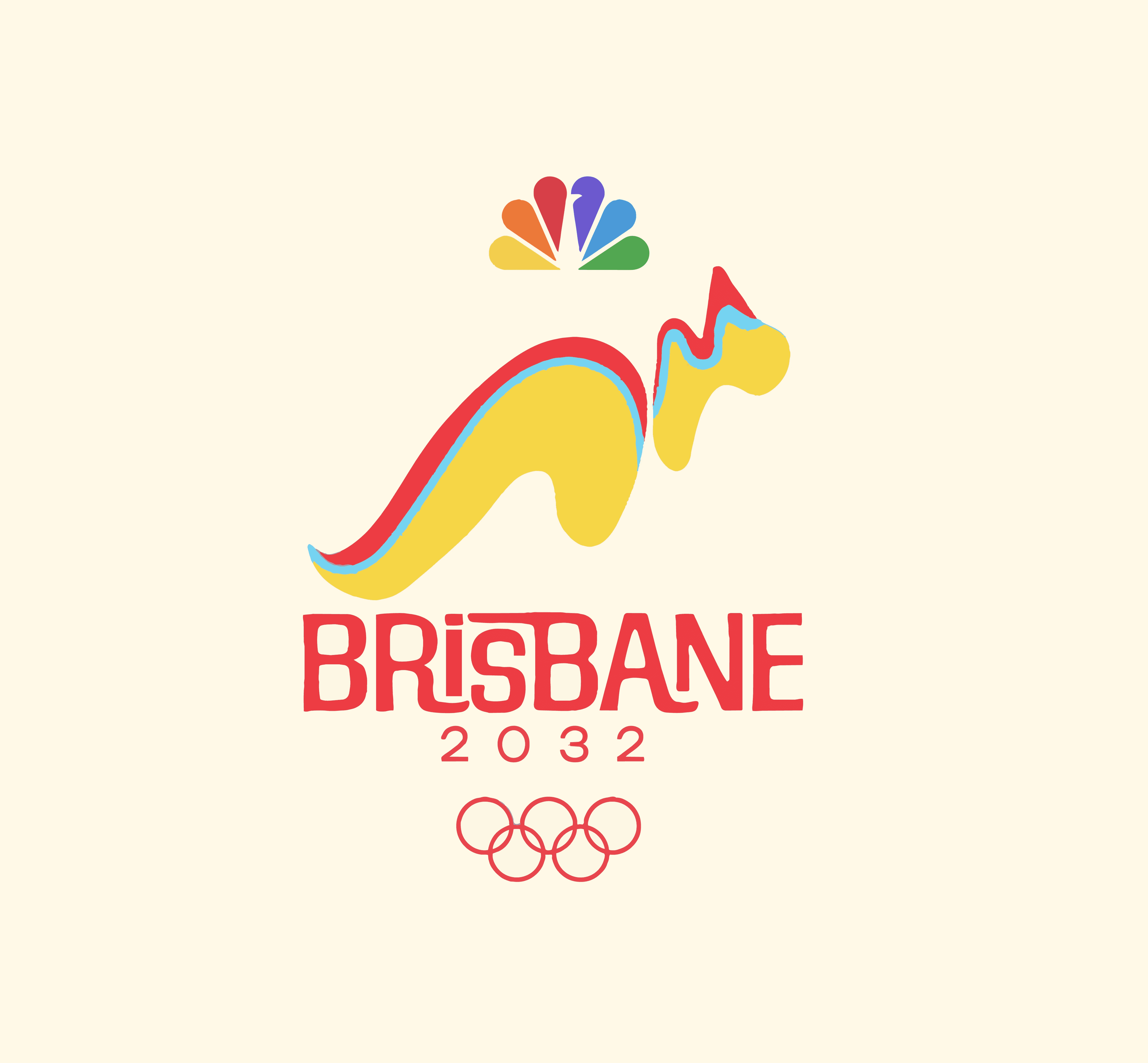 reimagined logo for the 2032 brisbane olympics with a kangaroo as the mascot.