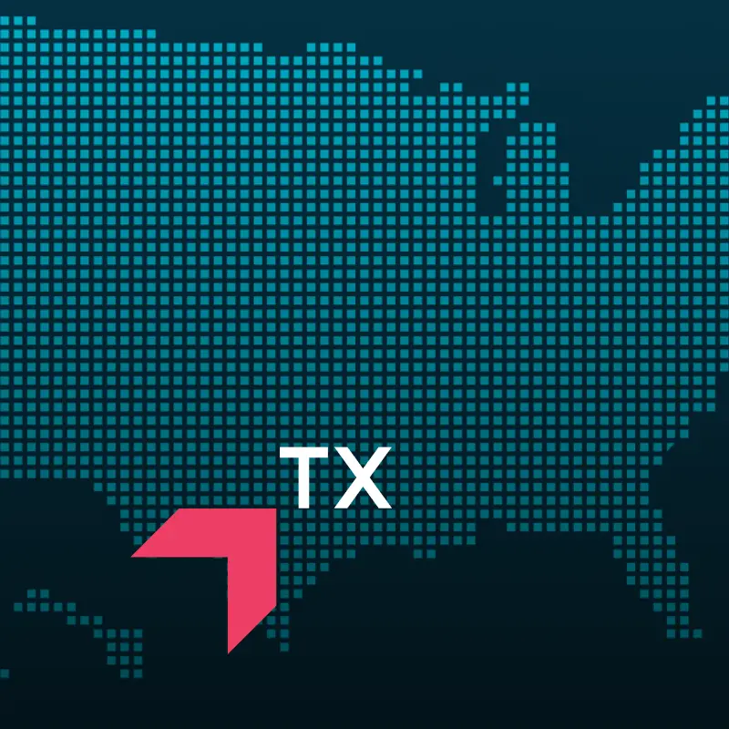 Map highlighting Texas with a red arrow, representing GIA Group, LLC truck insurance coverage area.