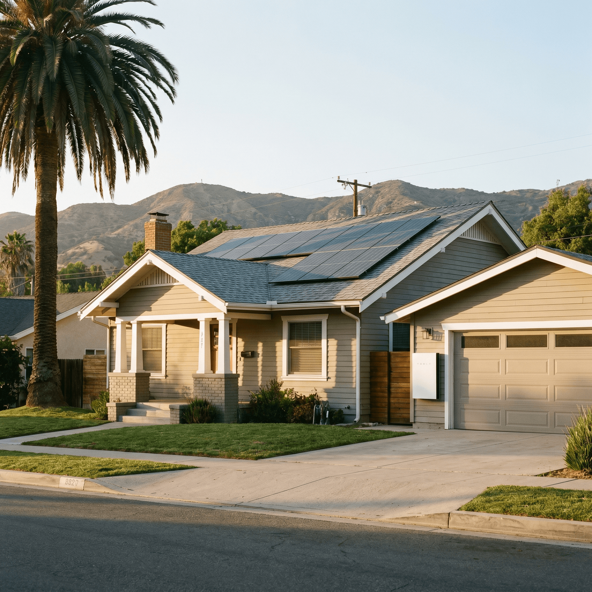 Rooftop solar and a garage-wall battery on a Burbank craftsman home in the San Fernando Valley