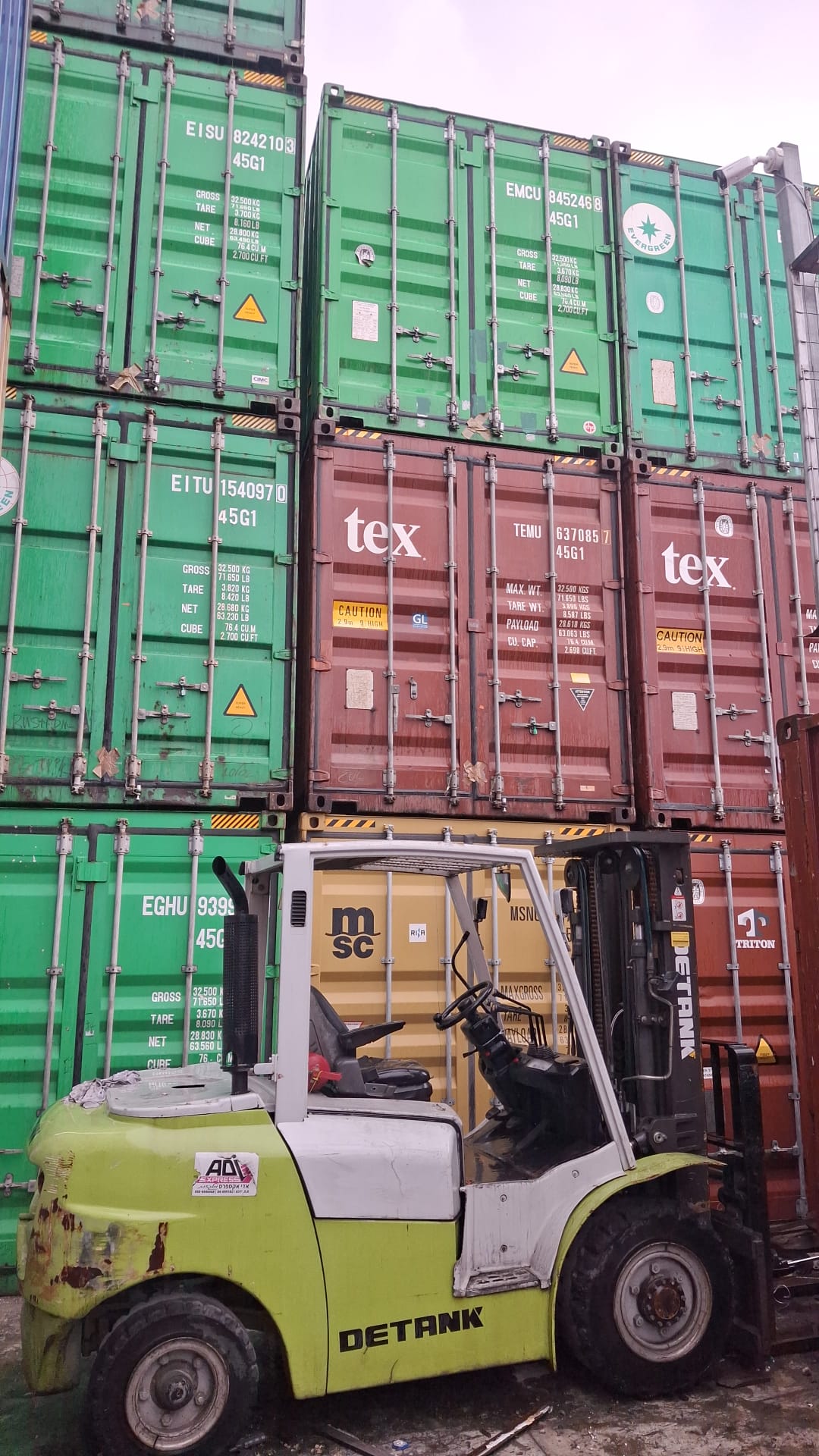 A modern hallway features vibrant teal and orange geometric and leaf patterns, with glossy tiled floors, a large rectangular light fixture, and a small shelf holding a potted plant, all leading to a large, frosted window at the end.
