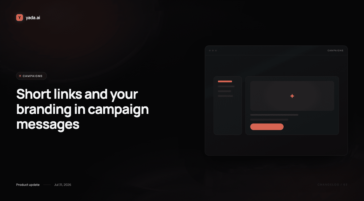 Short links and your branding in campaign messages — Yada Campaigns product update
