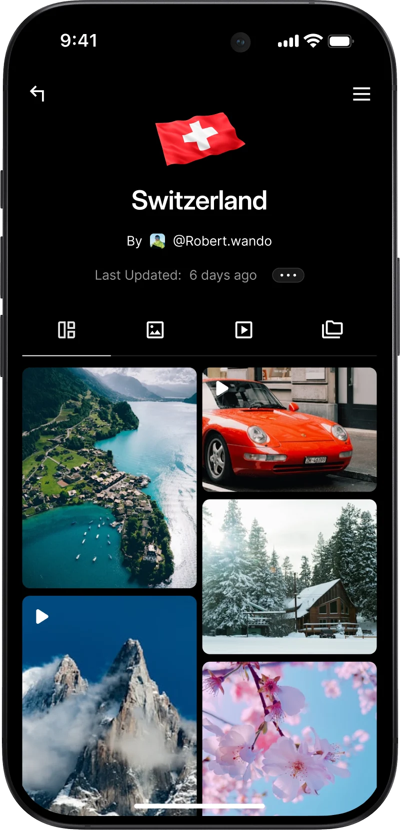 Travingat app country page with travel photos, videos, and destination gallery.